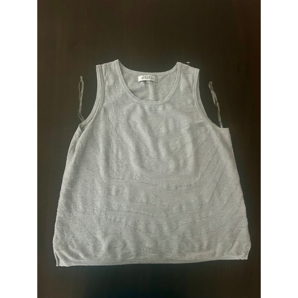 Kasper Womens Large Gray Sleeveless Knit Shell Textured Wavy Scoop Neck Top